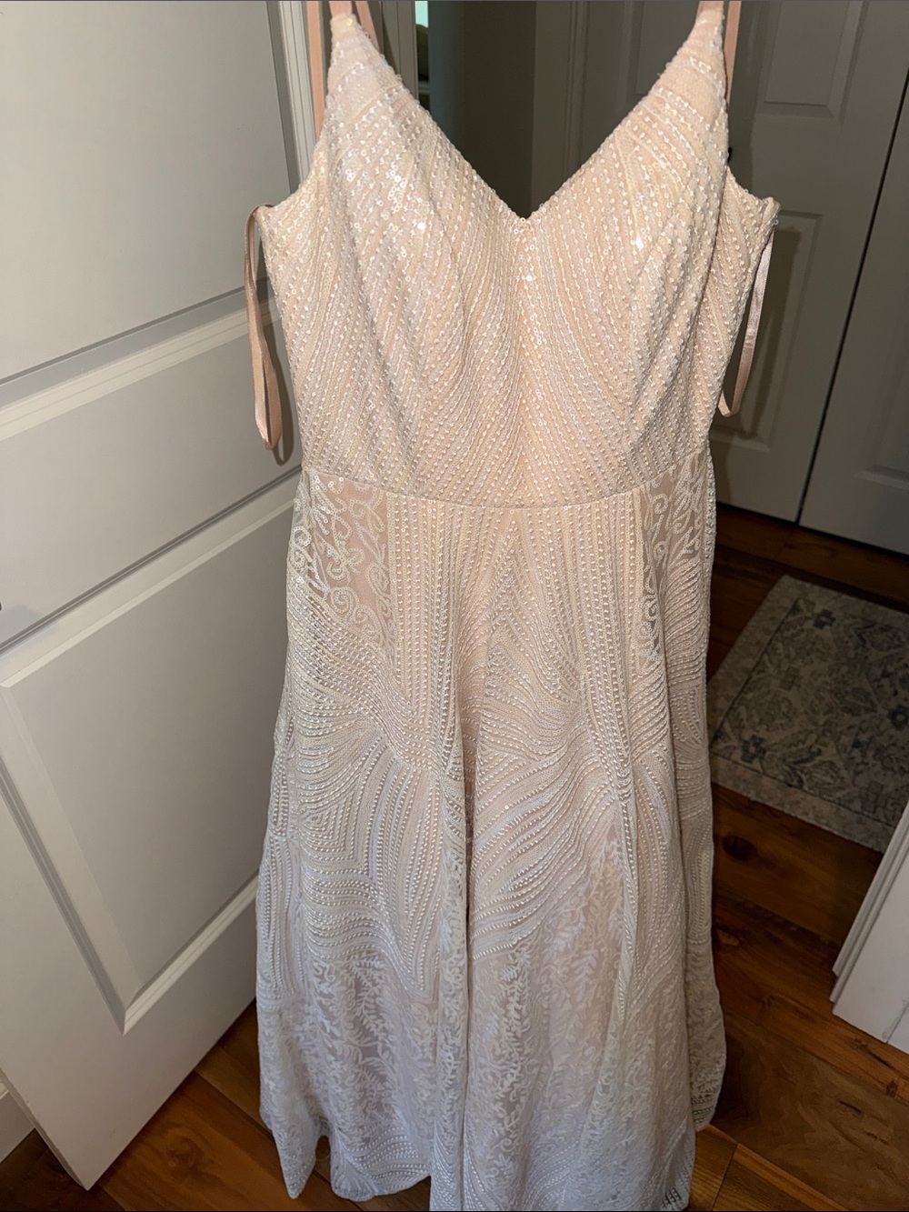Elegant Ivory Beaded Prom Dress with Spaghetti Straps